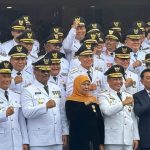 Hani Syopiar Rustam saat mengikuti upacara Haru Otonomi Daerah di Kemendagri